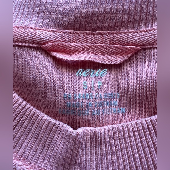 Aerie Ribbed Crewneck Sweatshirt Pink Textured Pullover Size SP - Picture 10 of 13